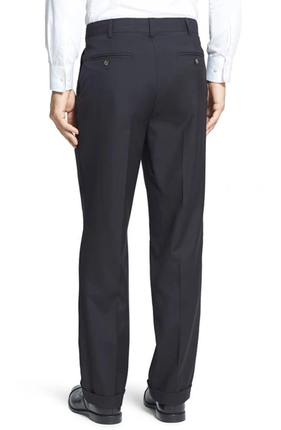 Shop Berle Self Sizer Waist Plain Weave Flat Front Washable Trousers In Black