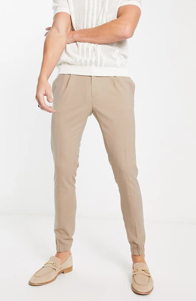 Shop Asos Design Super Skinny Smart Joggers In Stone