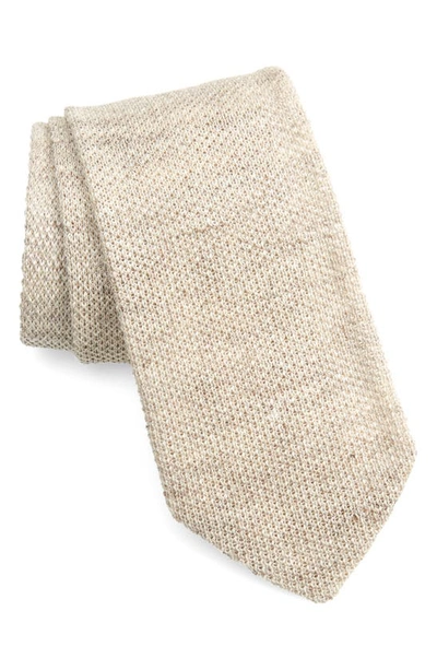 Shop Thom Sweeney Linen Knit Tie In Beige