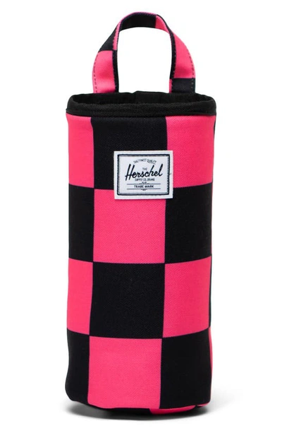 Shop Herschel Supply Co Alexander Insulated Recycled Polyester Zip Tote And Bottle Holder In Large Check Neon Pink/ Black