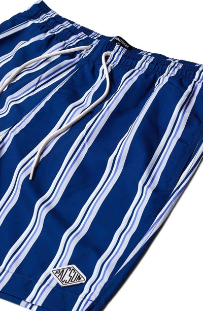 Shop Pacsun Stripe Swim Trunks In Blue/ Purple