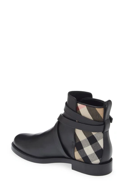Shop Burberry Pryle House Check Bootie In Black/ Archive Beige