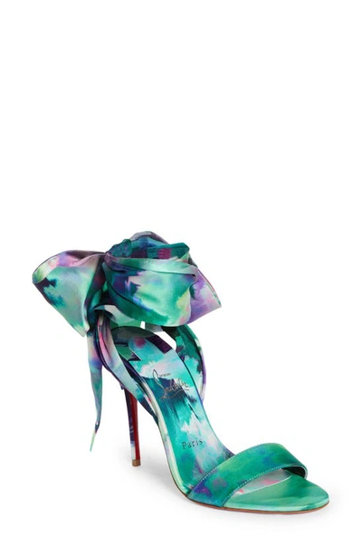 Shop Christian Louboutin Sandale Du Désert Silk Ankle Wrap Sandal In Green Multi