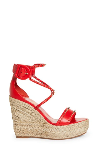 Shop Christian Louboutin Chocazeppa Spikes Espadrille Sandal In Red/ Natural