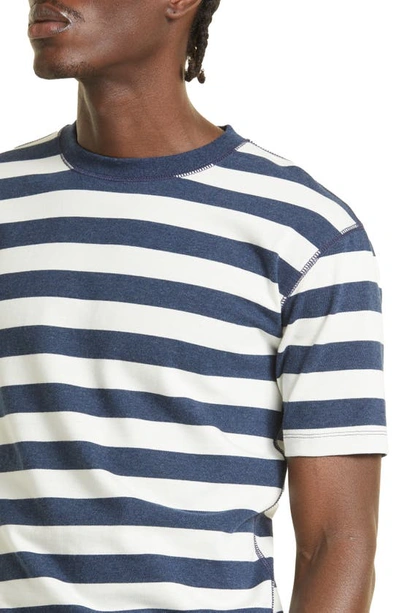 Shop Drake's Block Stripe Cotton Hiking T-shirt In Blue / White