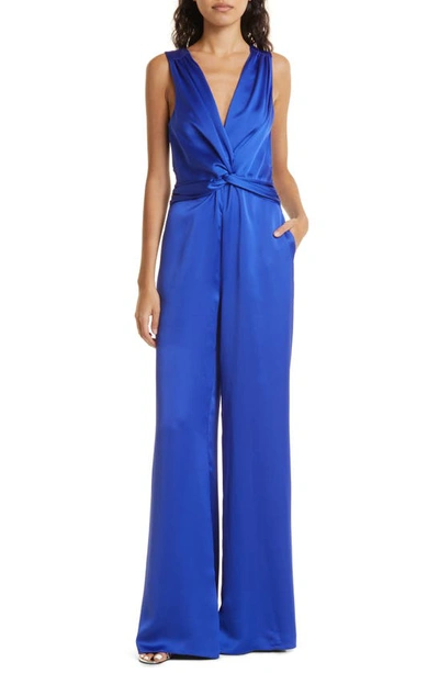 Shop Ramy Brook Meryl Wide Leg Satin Jumpsuit In Cabana Blue