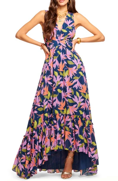 Shop Ramy Brook Miles Floral High-low Maxi Dress In Spring Navy Paradise Floral