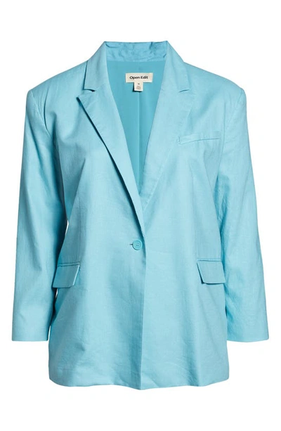 Open Edit Oversize Linen Blend Blazer In Teal Shore