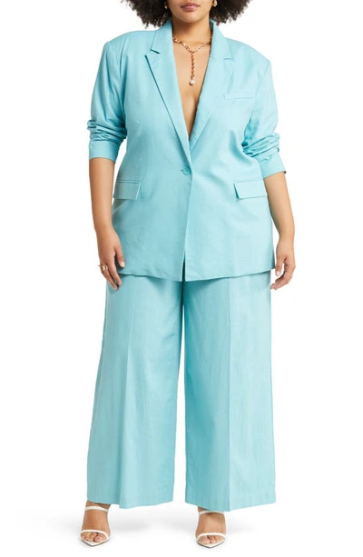 Open Edit Oversize Linen Blend Blazer In Teal Shore