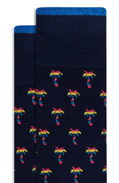 Shop Bugatchi Rainbow Palm Tree Dress Socks In Navy