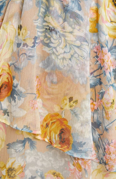 Shop Elliatt Astrid Floral Print Smocked Long Sleeve Dress In Beige Multi