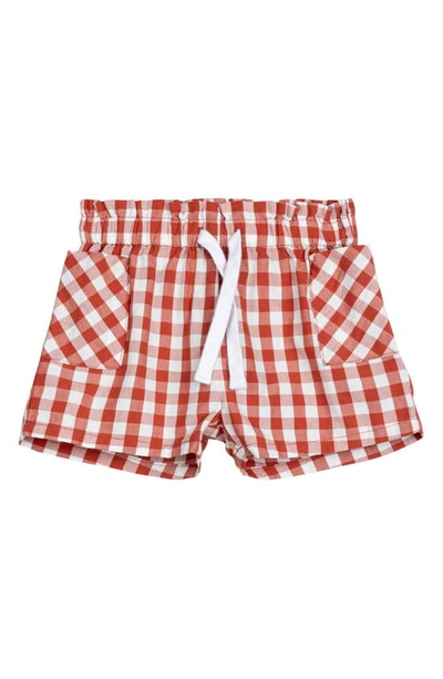 Shop Miles The Label Gingham Check Organic Cotton Shorts In 502 Brick