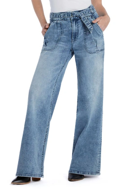 Shop Hint Of Blu Mighty Belted High Waist Wide Leg Jeans In River Blue