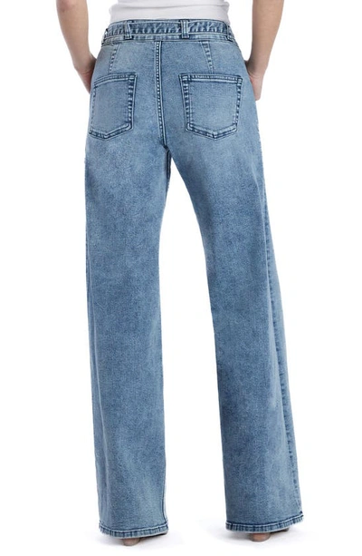 Hint Of Blu Mighty Belted High Waist Wide Leg Jeans In River Blue