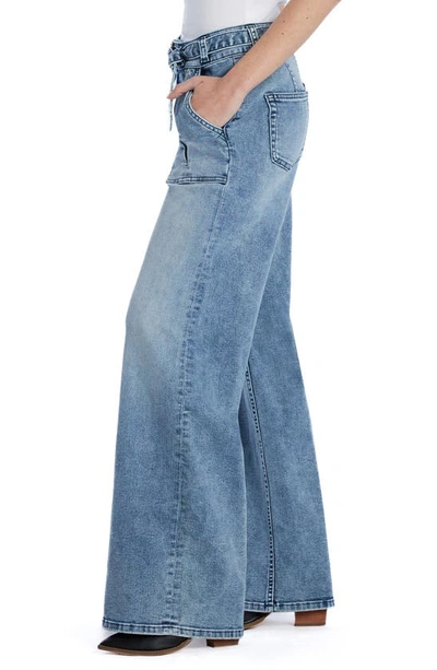Shop Hint Of Blu Mighty Belted High Waist Wide Leg Jeans In River Blue
