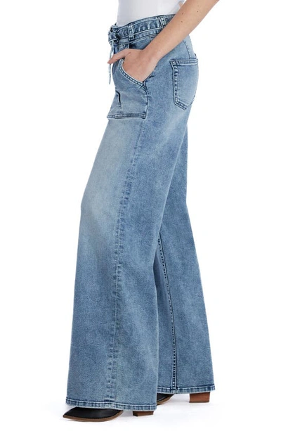 Hint Of Blu Mighty Belted High Waist Wide Leg Jeans In River Blue