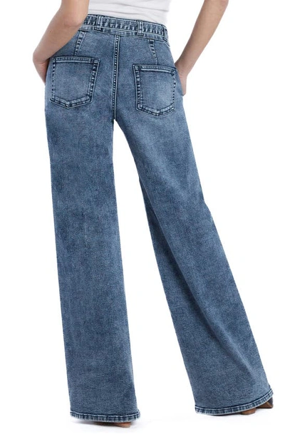 Hint Of Blu Mighty Belted High Waist Wide Leg Jeans In Blue Stream