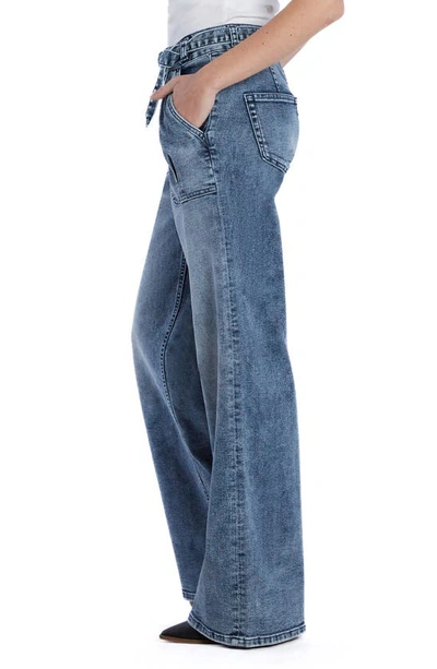 Hint Of Blu Mighty Belted High Waist Wide Leg Jeans In Blue Stream