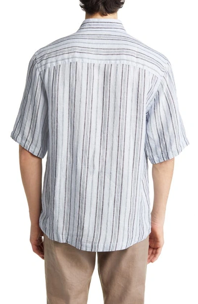 Shop Nn07 Hans 5220 Stripe Short Sleeve Linen Button-up Shirt In Navy Stripe
