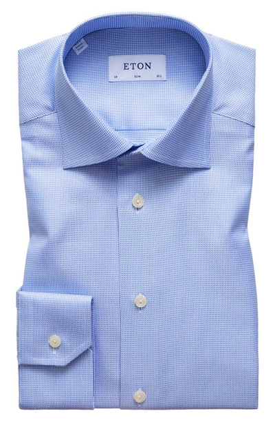 Shop Eton Slim Fit Houndstooth Cotton Dress Shirt In Light Blue