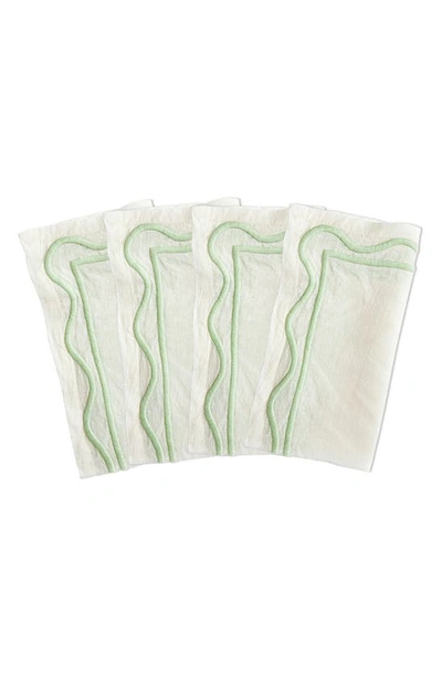 Shop Misette Set Of 4 Embroidered Linen Napkins In Color Block Sage