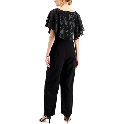 Shop Connected Apparel Womens Cape Overlay Metallic Jumpsuit In Black