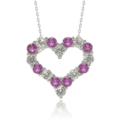 Suzy Levian Sterling Silver Pink Sapphire & Diamond Accent Alternating Heart Eternity Pendant In Pink
