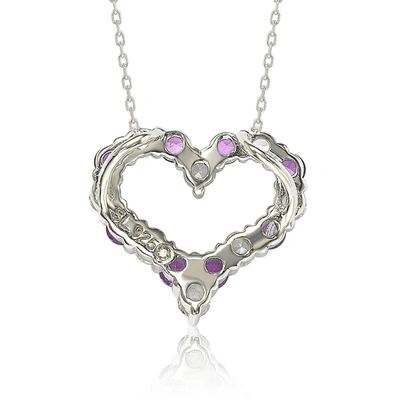 Suzy Levian Sterling Silver Pink Sapphire & Diamond Accent Alternating Heart Eternity Pendant In Pink