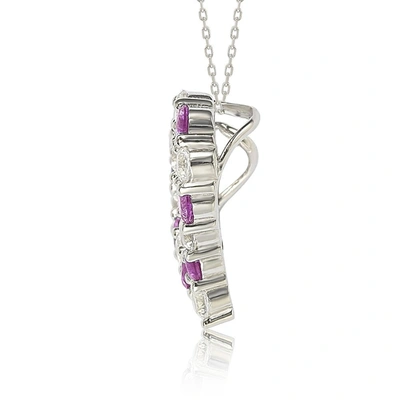 Suzy Levian Sterling Silver Pink Sapphire & Diamond Accent Alternating Heart Eternity Pendant In Pink