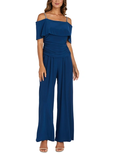 Shop R & M Richards Womens Embellished Wide-leg Jumpsuit In Blue