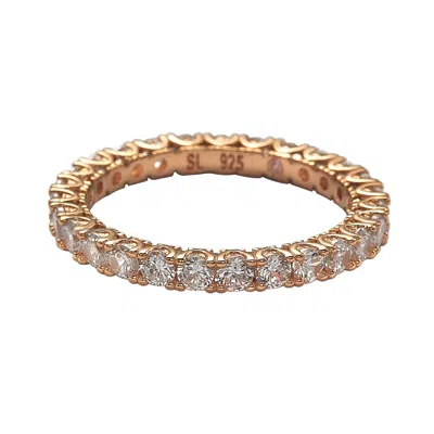 Suzy Levian Rose Sterling Silver Cubic Zirconia Pave U Shape Setting Eternity Band In Pink