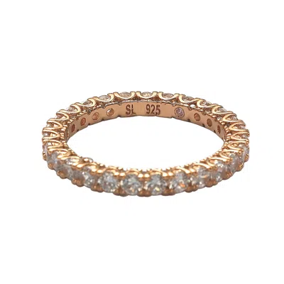 Suzy Levian Rose Sterling Silver Cubic Zirconia Pave U Shape Setting Eternity Band In Pink