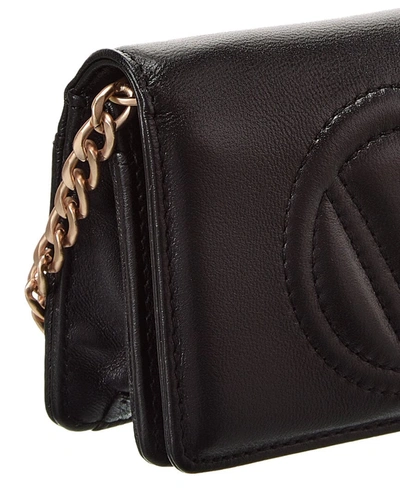 Shop Valentino By Mario Valentino Tiny Sauvage Leather Card Case On Chain In Black
