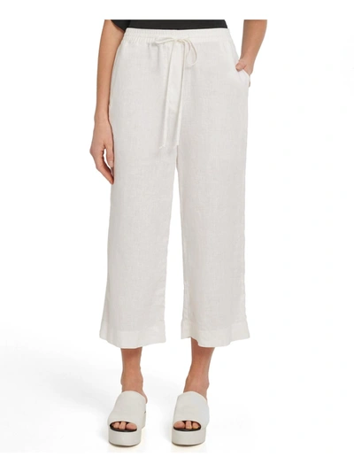 Shop Dkny Womens Linen Flared Wide Leg Pants In White