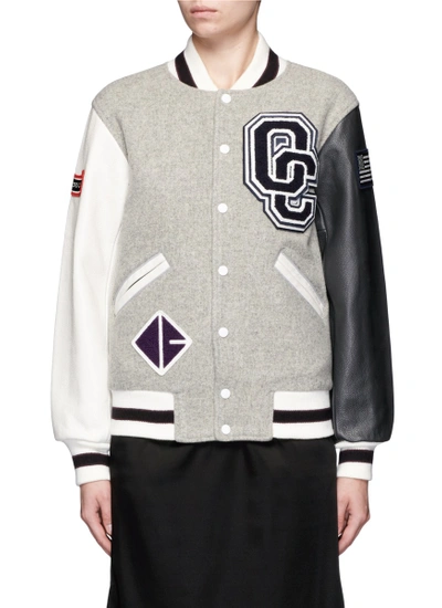 Shop Opening Ceremony Oc' Leather Sleeve Classic Varsity Jacket In Grey,multi-colour