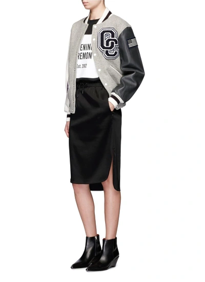 Shop Opening Ceremony Oc' Leather Sleeve Classic Varsity Jacket In Grey,multi-colour