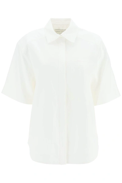 Shop Loulou Studio Oversized Viscose And Linen Short Sleeved Shirt