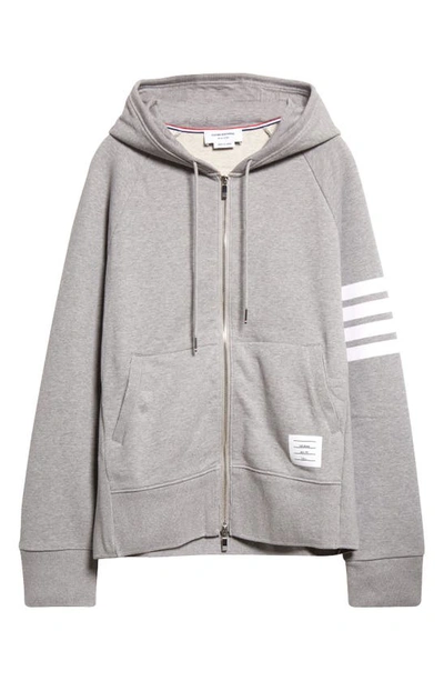 Shop Thom Browne Classic 4-bar Zip Cotton Hoodie In Heather Grey / White