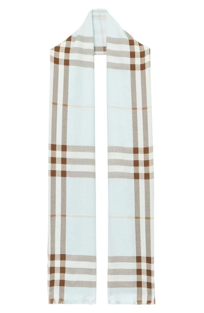 Burberry Check Silk And Cashmere Scarf In Pale Blue | ModeSens