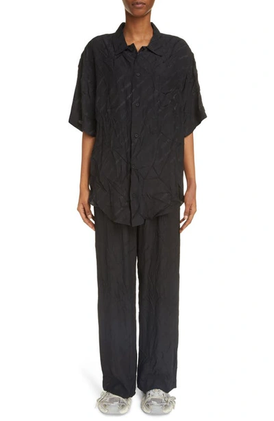 Shop Balenciaga Logo Jacquard Wide Leg Silk Pajama Pants In Black
