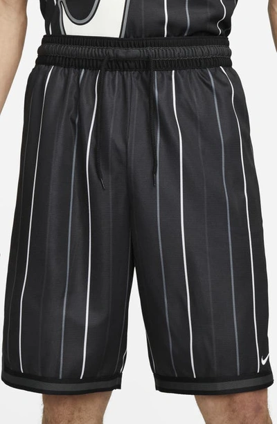 Shop Nike Dri-fit Dna Stripe Basketball Shorts In Black/ Dark Smoke Grey/ White
