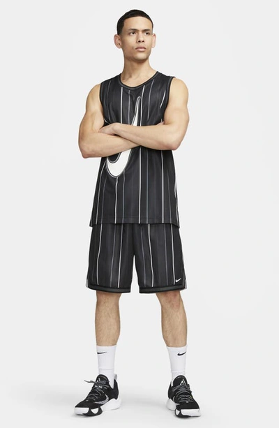 Shop Nike Dri-fit Dna Stripe Basketball Shorts In Black/ Dark Smoke Grey/ White
