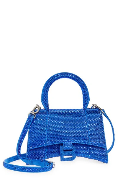 Shop Balenciaga Extra Small Hourglass Crystal Embellished Bag In Electric Blue