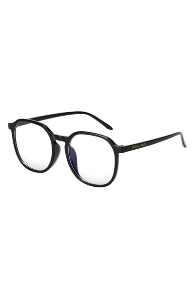 Shop Fifth & Ninth 55mm Ruby Round Blue Light Blocking Glasses In Black/ Clear