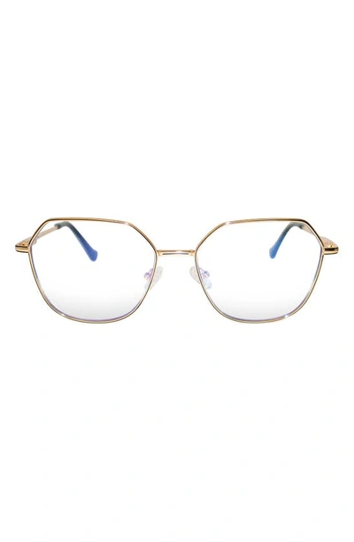 Shop Fifth & Ninth Selena 54mm Geometric Blue Light Blocking Glasses In Gold/ Clear