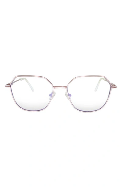 Shop Fifth & Ninth Selena 54mm Geometric Blue Light Blocking Glasses In Rose Gold/ Clear