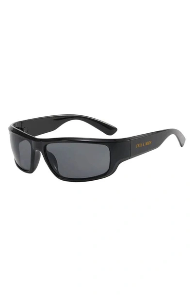 Fifth & Ninth Remi Sporty 61mm Polarized Rectangular Sunglasses In Black/ Black