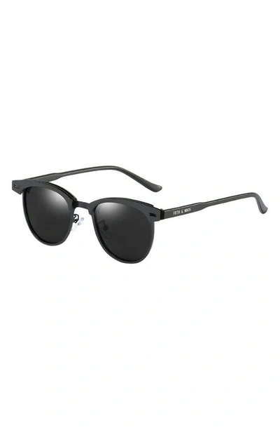 Shop Fifth & Ninth Knox 51mm Polarized Round Sunglasses In Black/ Black