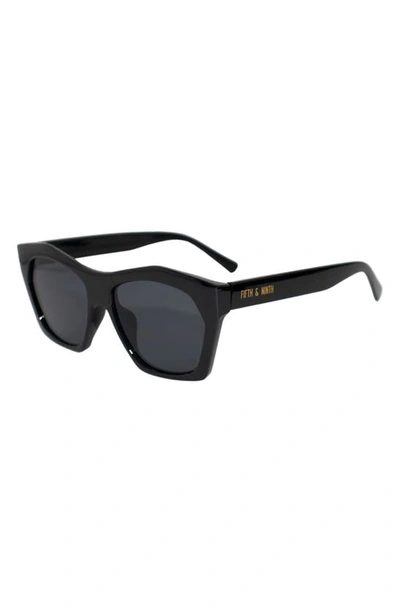 Shop Fifth & Ninth Clara 50mm Polarized Small Geometric Sunglasses In Black/ Black