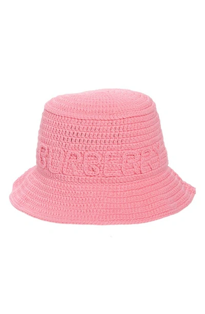 Shop Burberry Crochet Bucket Hat In Bubblegum Pink